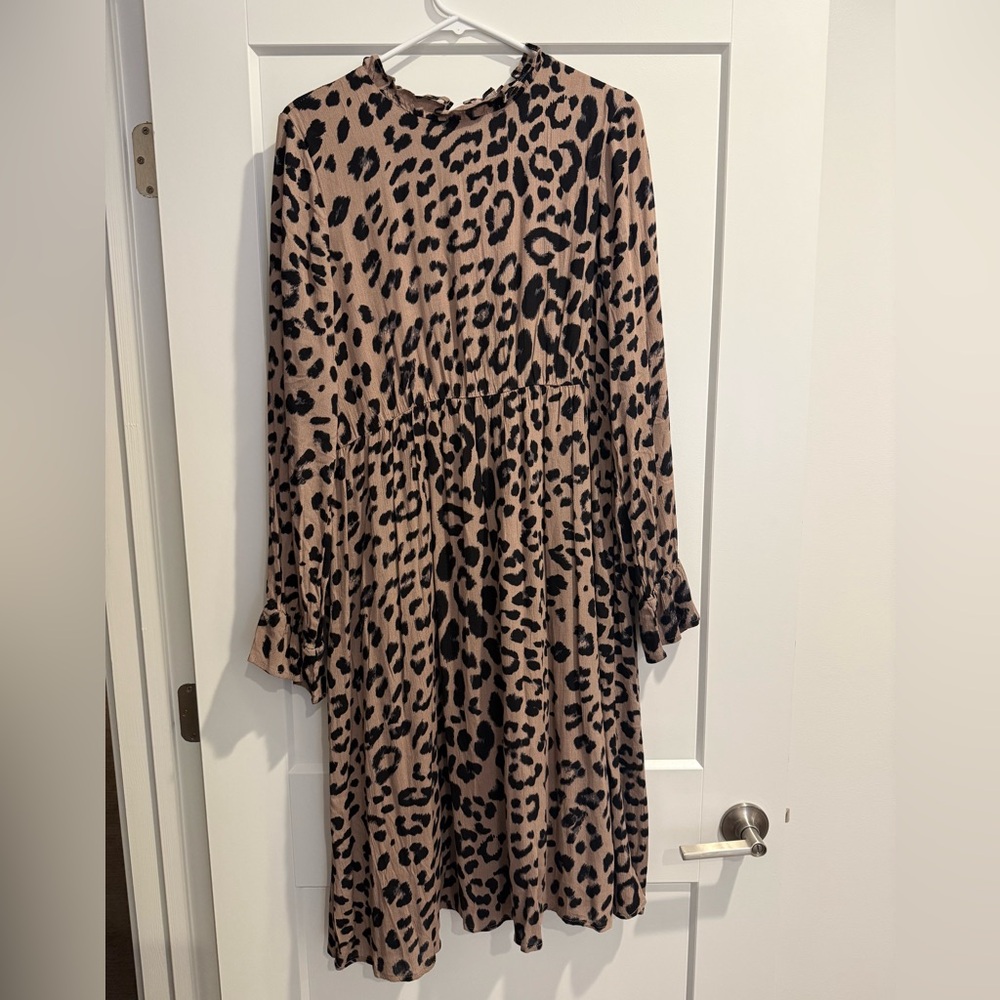 Roolee Leopard Print Long Sleeve Dress